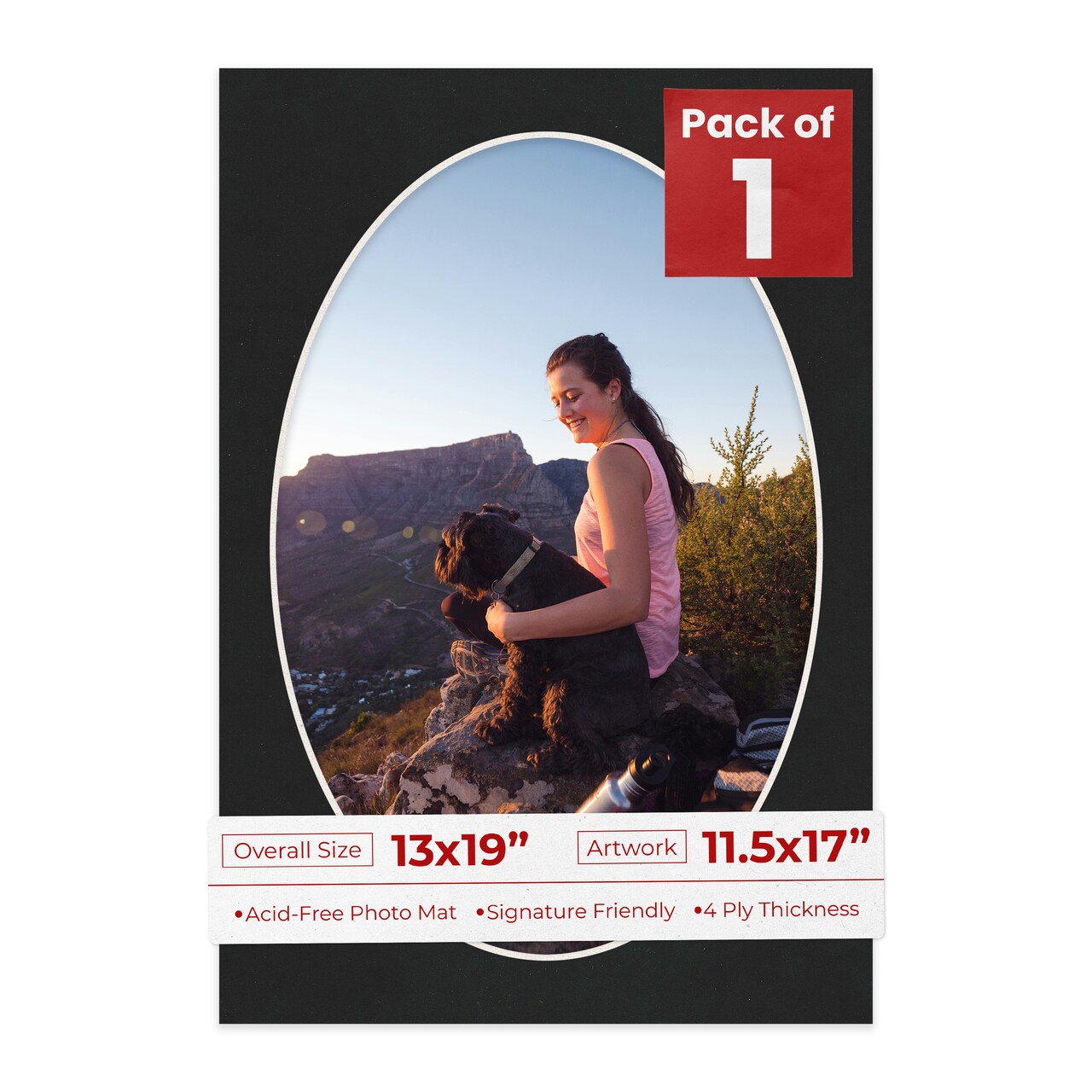 Black Suede Mat Board for 13x19 Frames - Oval Opening for 11.5x17 Photos